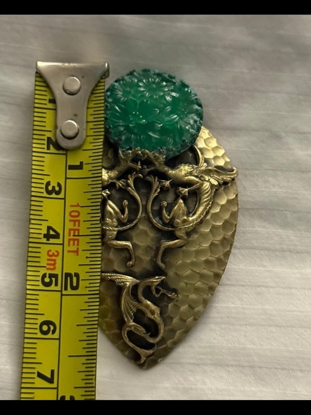 Vintage Brass 1930s Art Deco Dragon Terrarium Accent with Green Gem